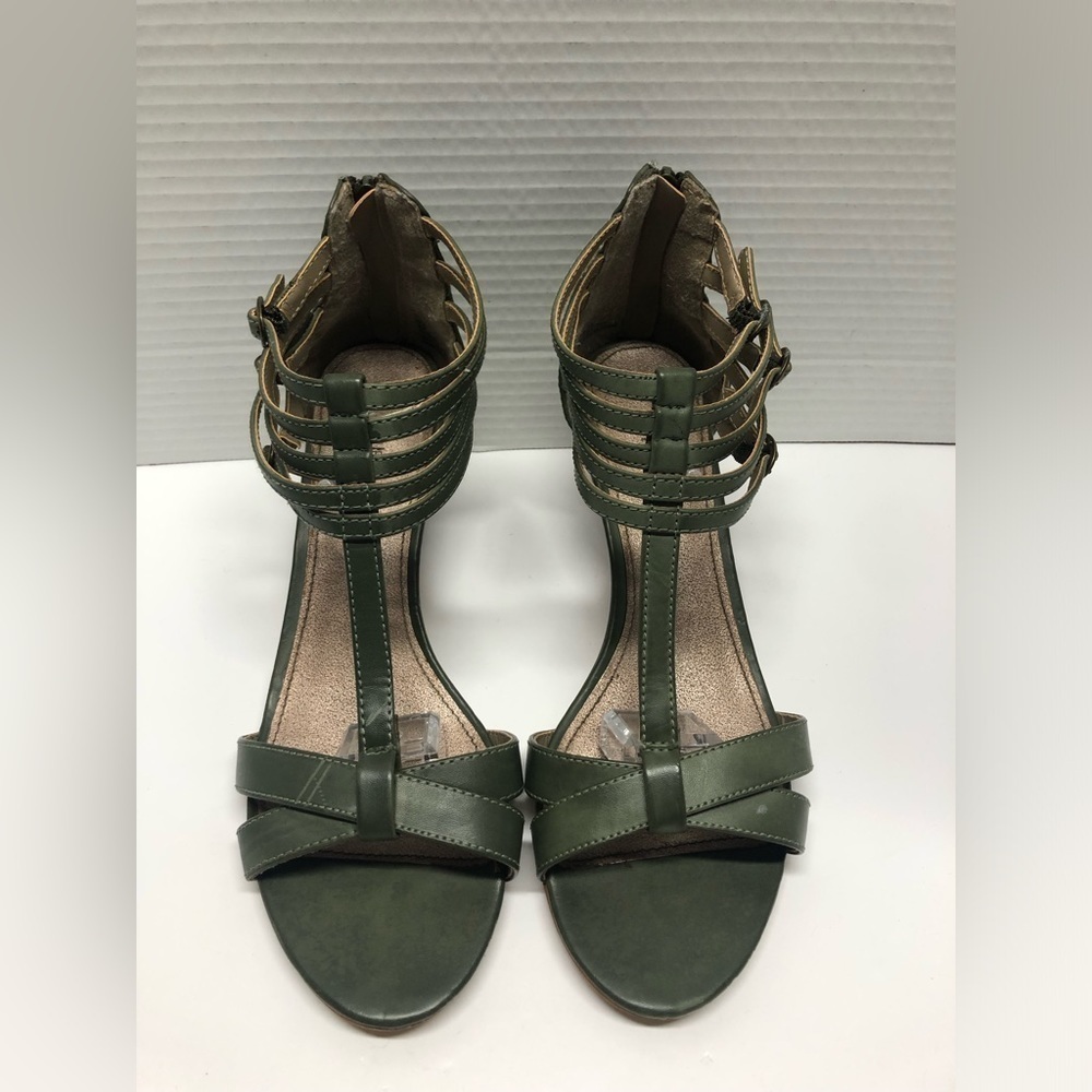 Alfred Sung green multiple ankle strapped heel sandals